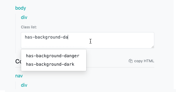 Using advanced editor functions to modify CSS classes